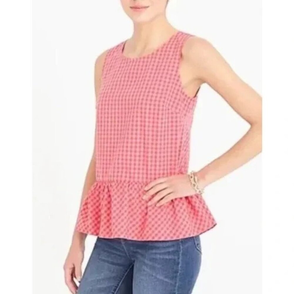 J. Crew Women's  Pink-Red Gingham Double‎ Back Tie Sleeveless Blouse Cotton XS